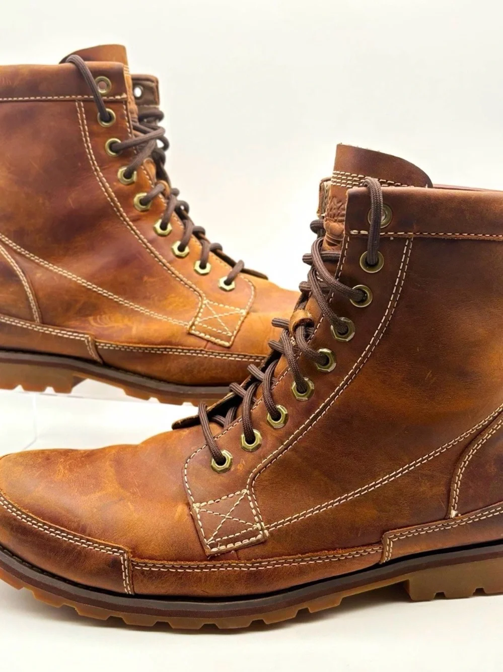 Timberland Cognac Brown Leather Lace-Up Work Boots